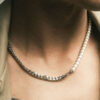Hagikari - Collar de perlas y cadena cubana plateada